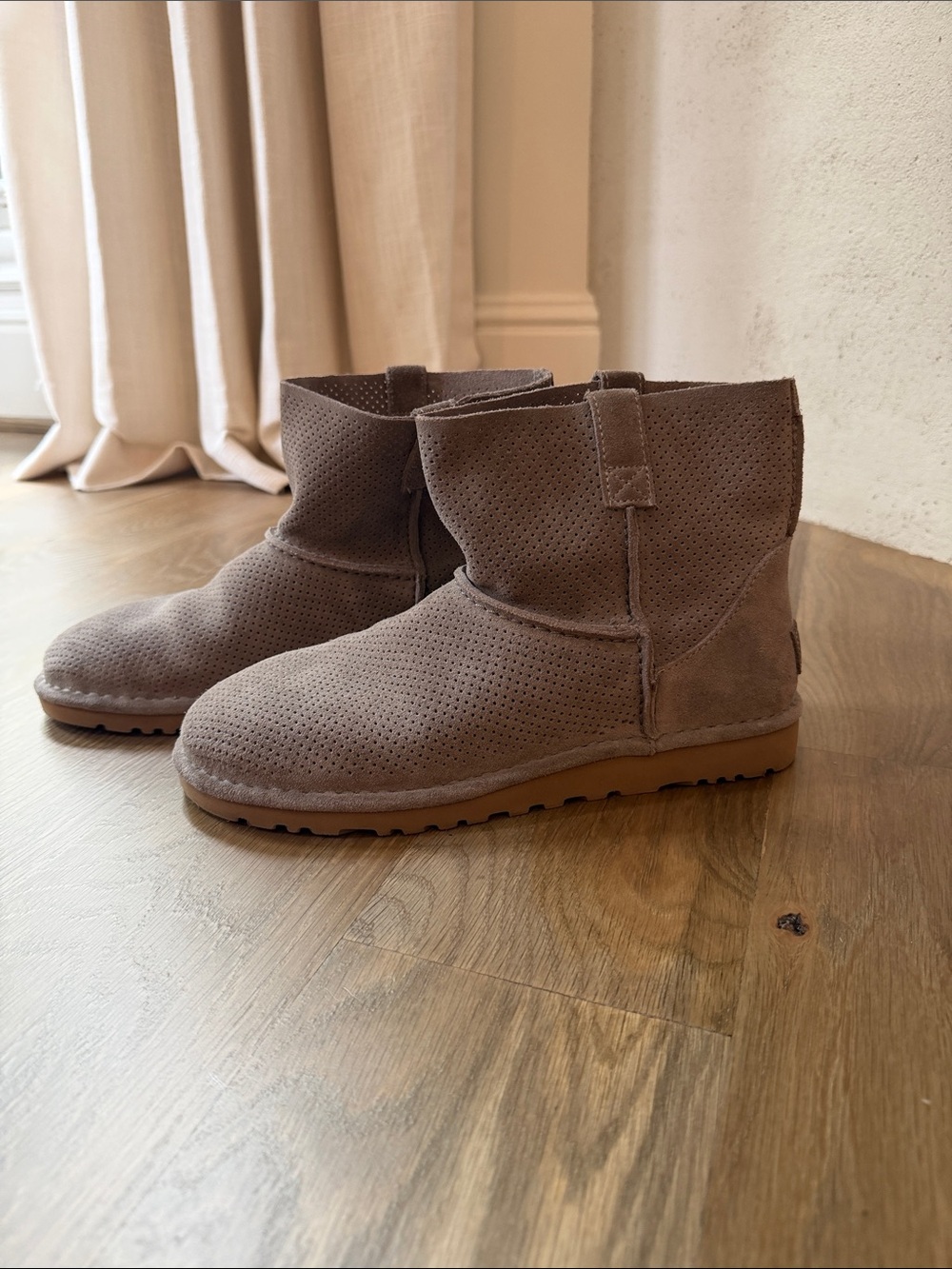 UGG Perforated Suede Ankle Boots in Taupe